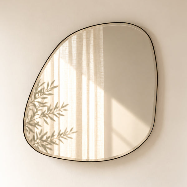 Asymmetrical Wall Mirror Black Pearl | Black Edge & Beveled Edge | 80 x 70 cm | Indore Home