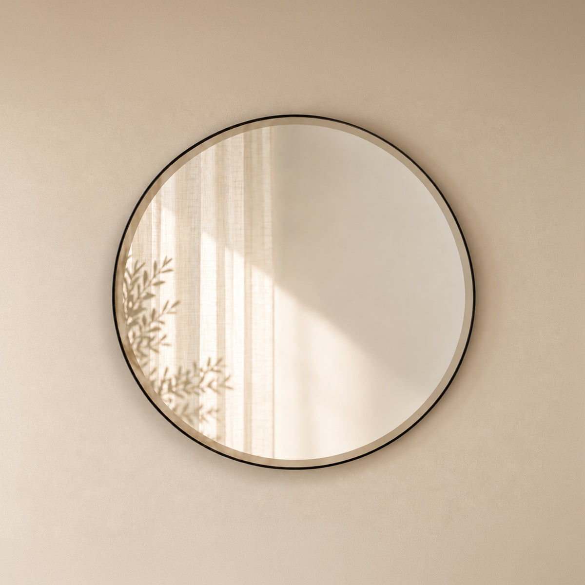 Indore Home - Round Wall Mirror Black – Mirror with Faceted Edge – 40 cm
