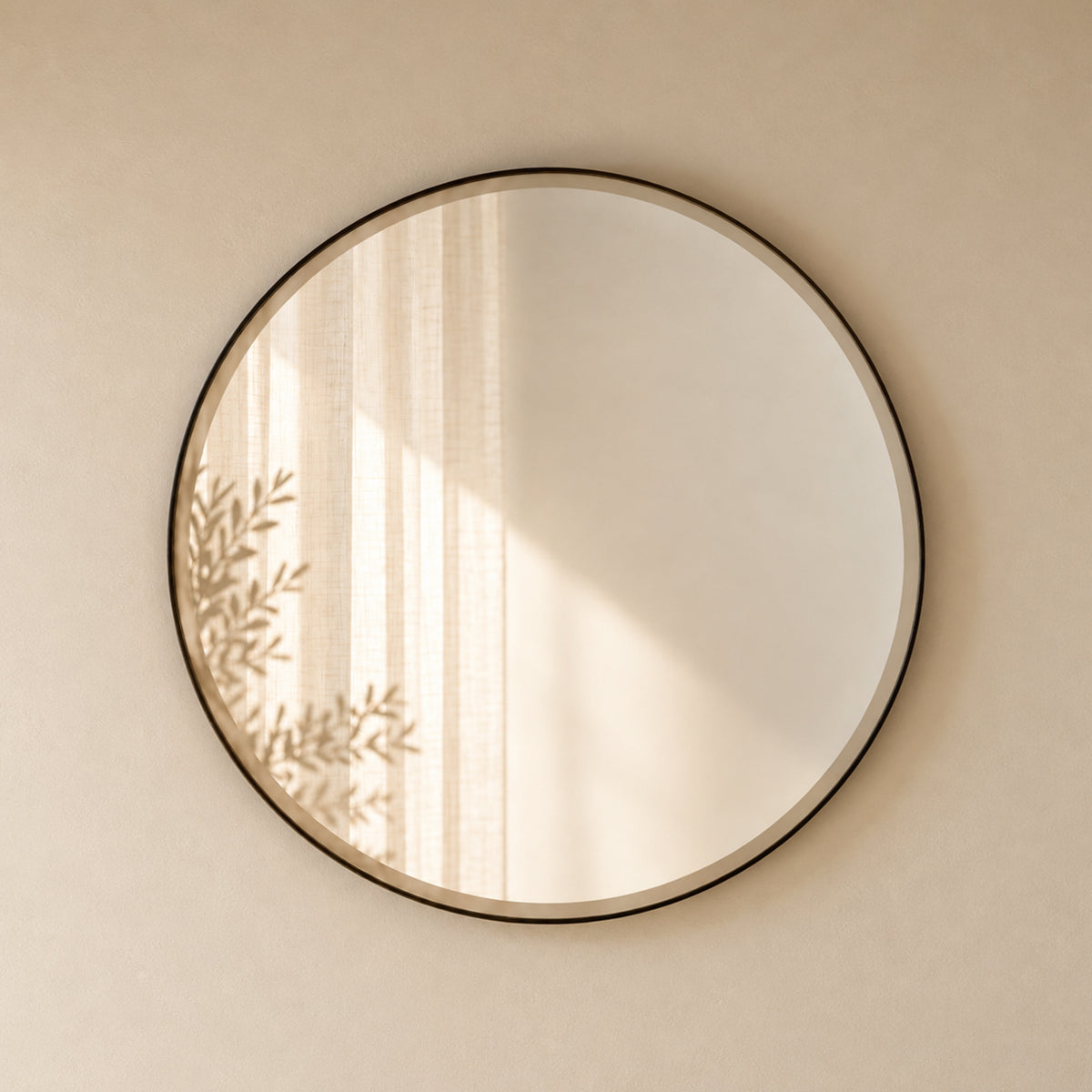 Indore Home - Round Wall Mirror Black – Mirror with Faceted Edge – 60 cm