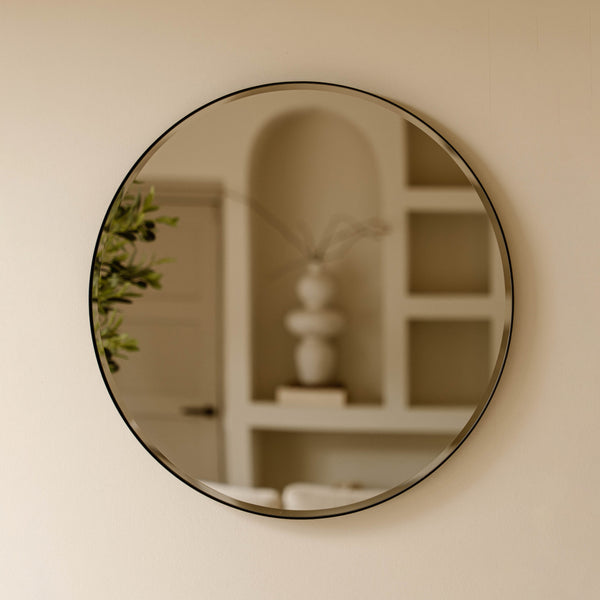 Indore Home - Ronde Wandspiegel Zwart – Spiegel met Facet Rand – 60 cm