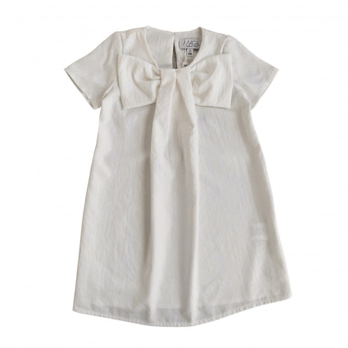 WHITE SILK HAND DRESS WITH MAXI BOW