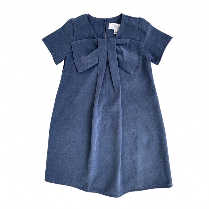 BLUE SILK HAND DRESS WITH MAXI BOW