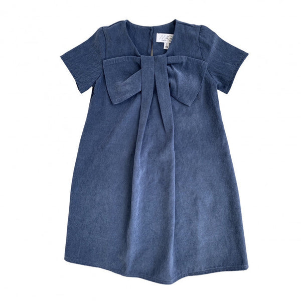 BLUE SILK HAND DRESS WITH MAXI BOW