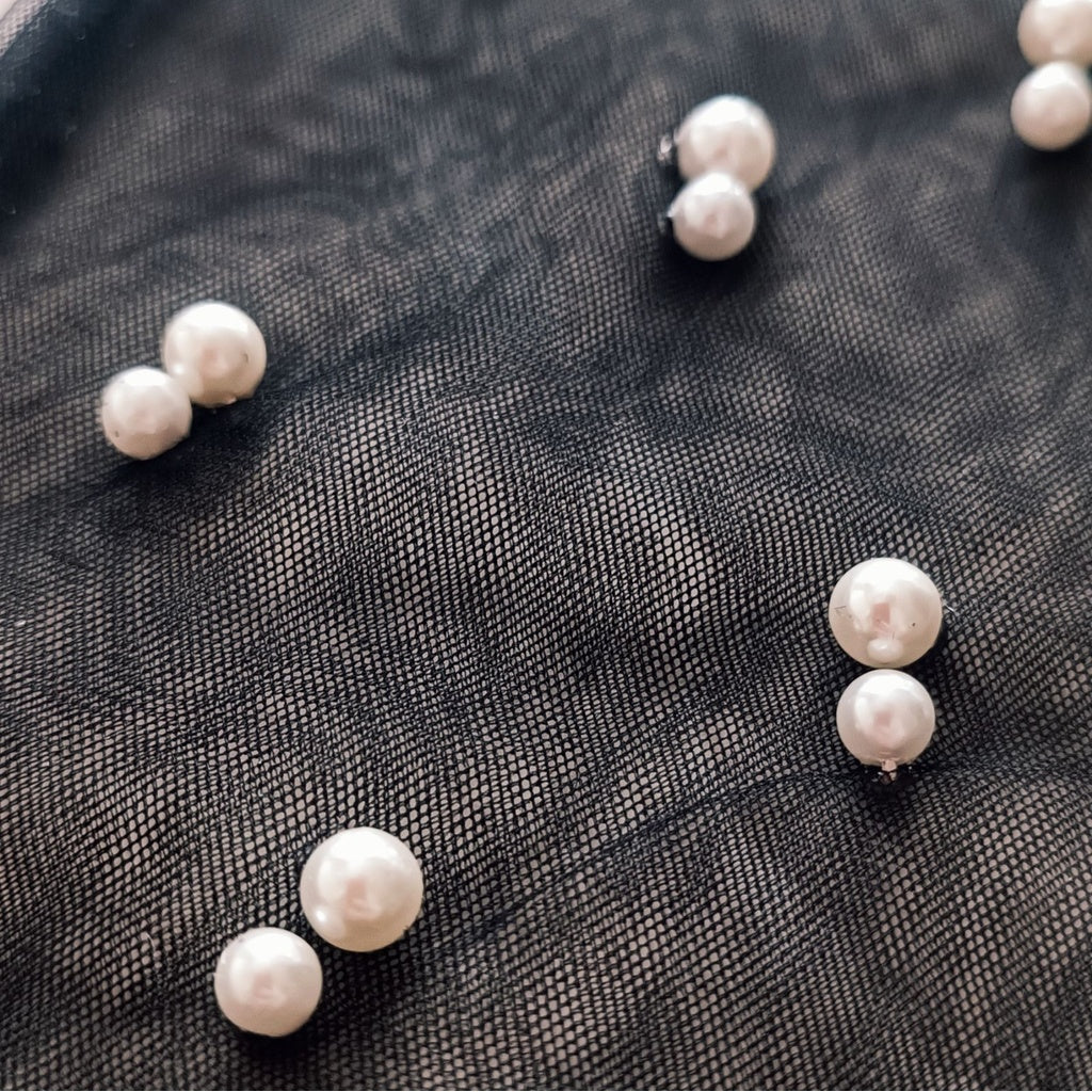 Textile Evening Long Gloves with Pearls