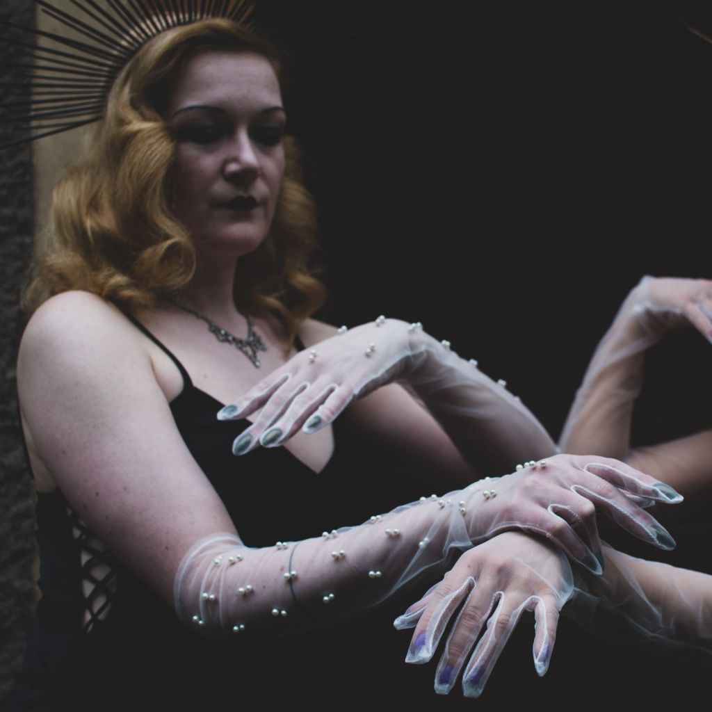 Textile Evening Long Gloves with Pearls