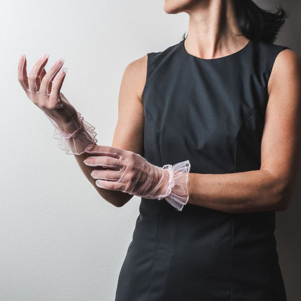 Textile Fashion and Formal Gloves with Ruffle