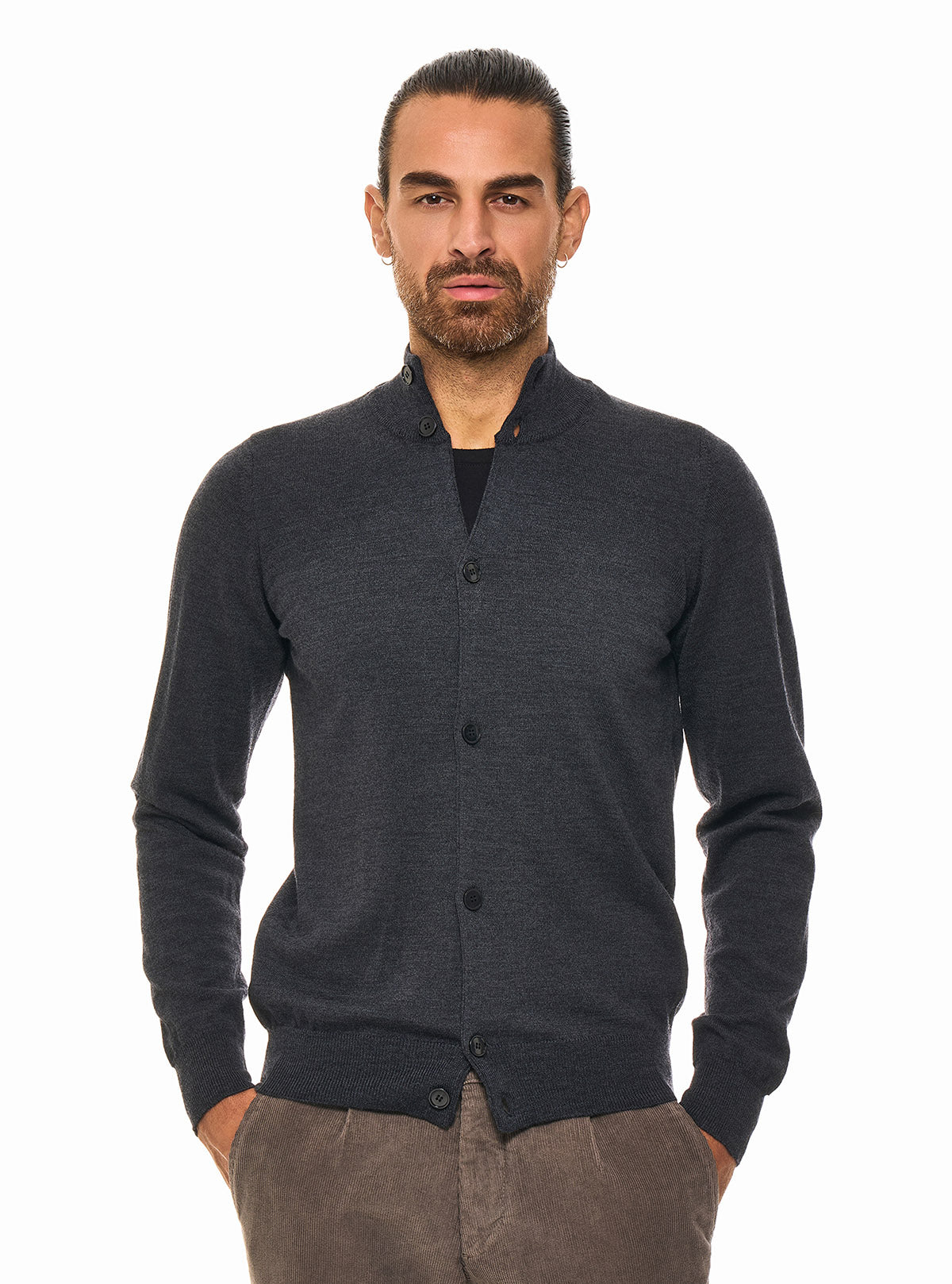 JACKET WITH STANDING COLLAR AND PURE WOOL YARN BUTTONS