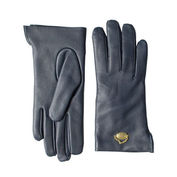 Blue Leather Gloves with Metal Decoration