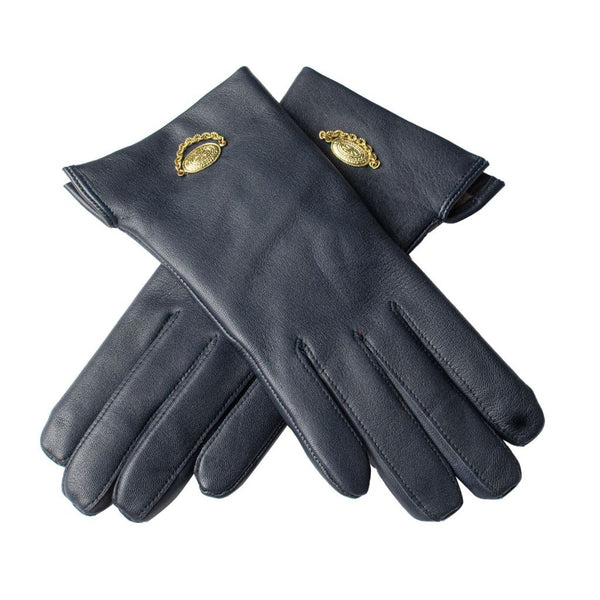Blue Leather Gloves with Metal Decoration
