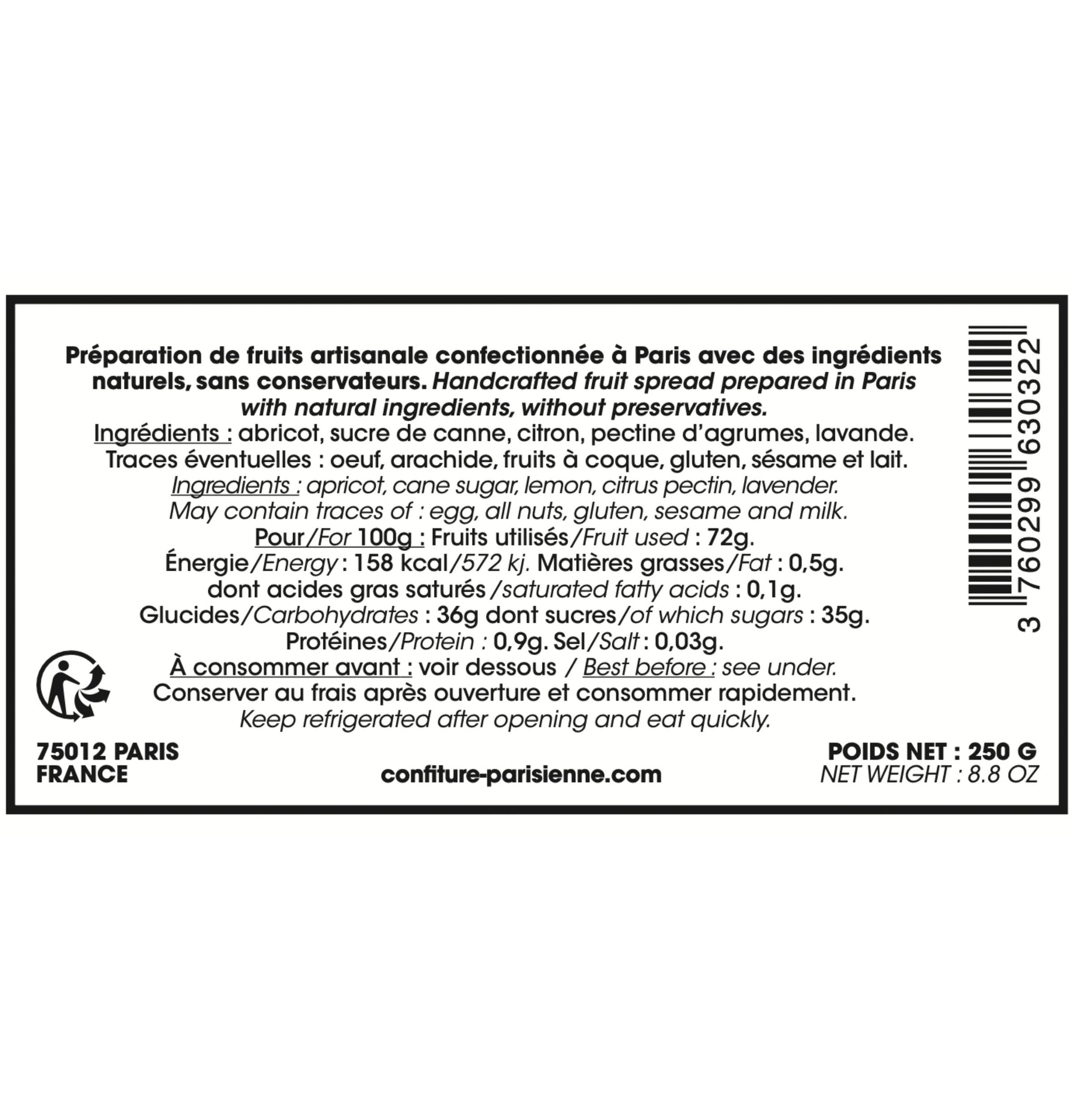 Confiture Parisienne - Abricot Lavande - 250G