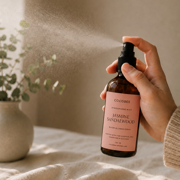 Hand spraying CocoBee Jasmine Sandalwood Atmosphere Mist