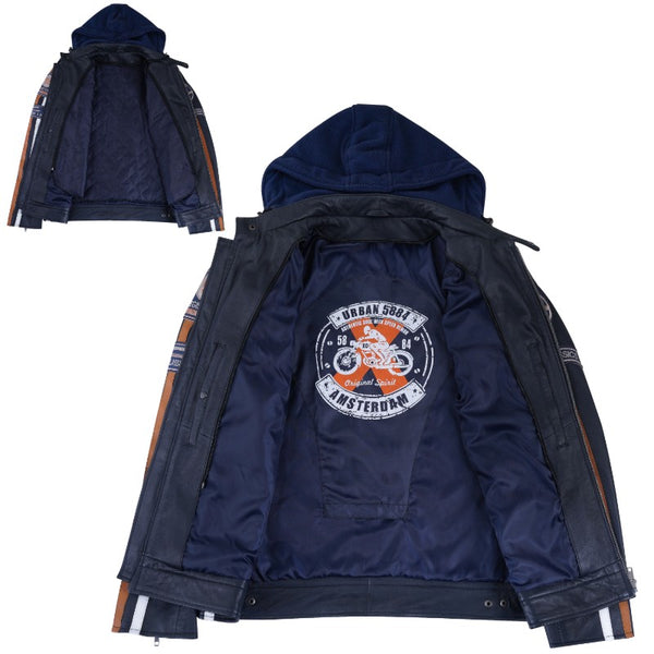 Fifty Eight Leather Men's Motorcycle Jacket - Navy Blue