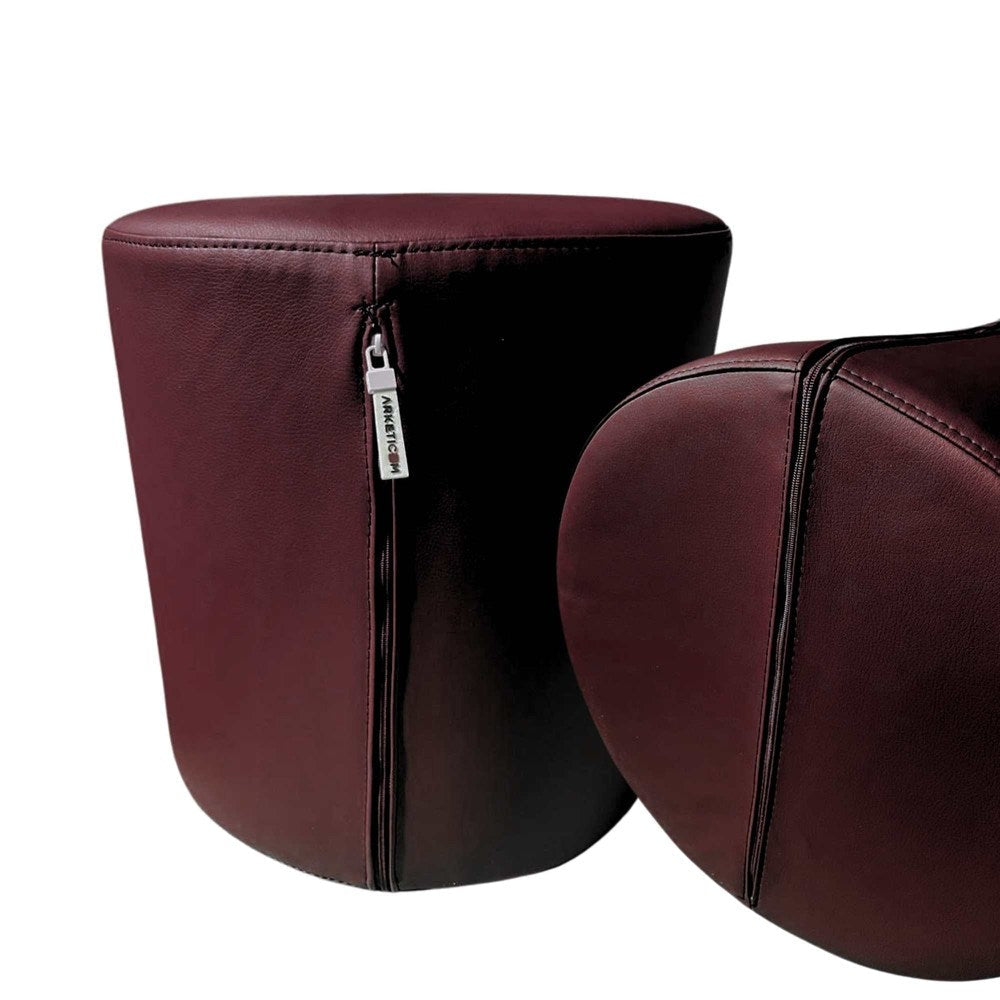 Copri Pouf Cilindro in Ecopelle 42x42 Bordeaux Arketicom