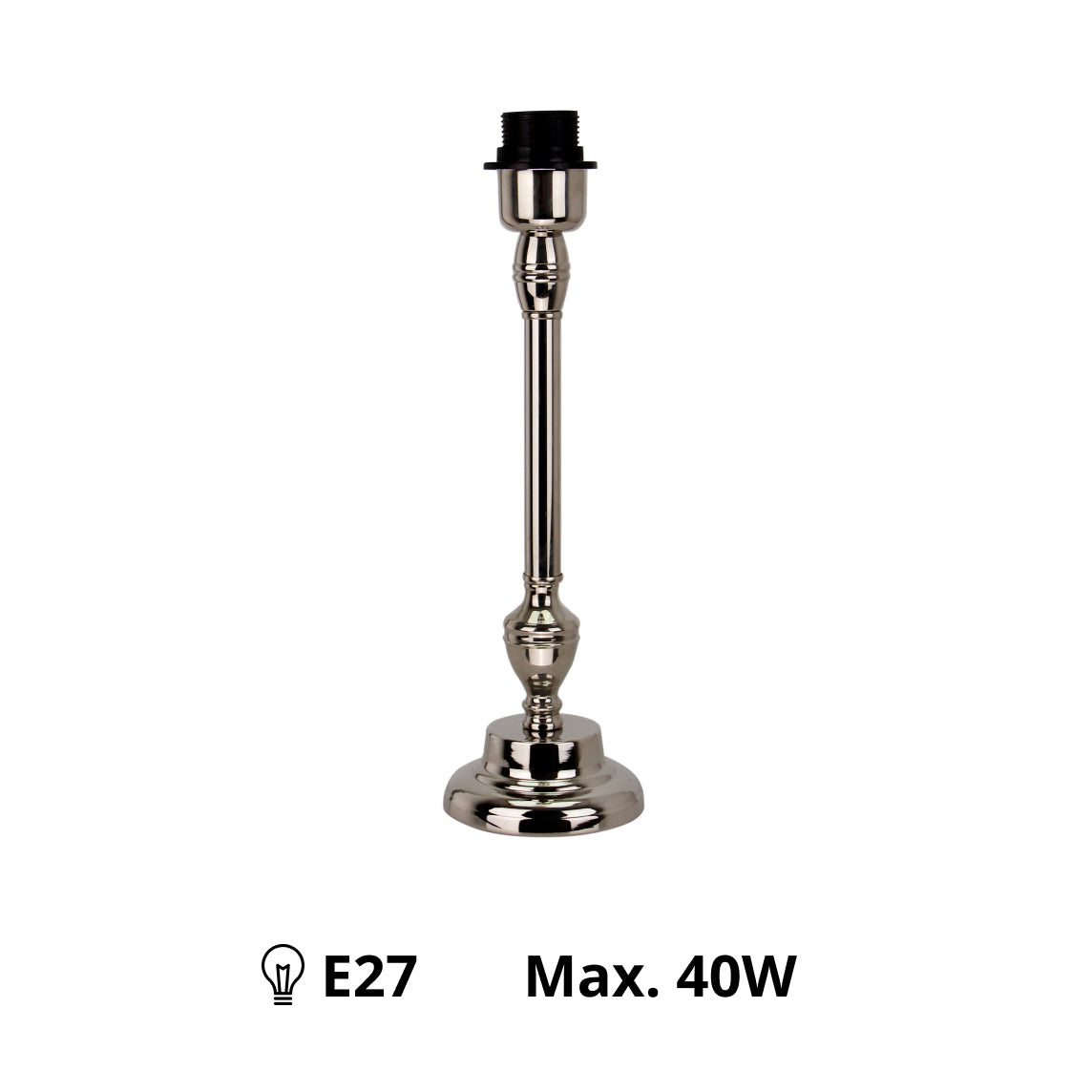 Hochglänzender Lampenfuß aus Metall, 35 cm Höhe, ideal für stilvolle Beleuchtung.
