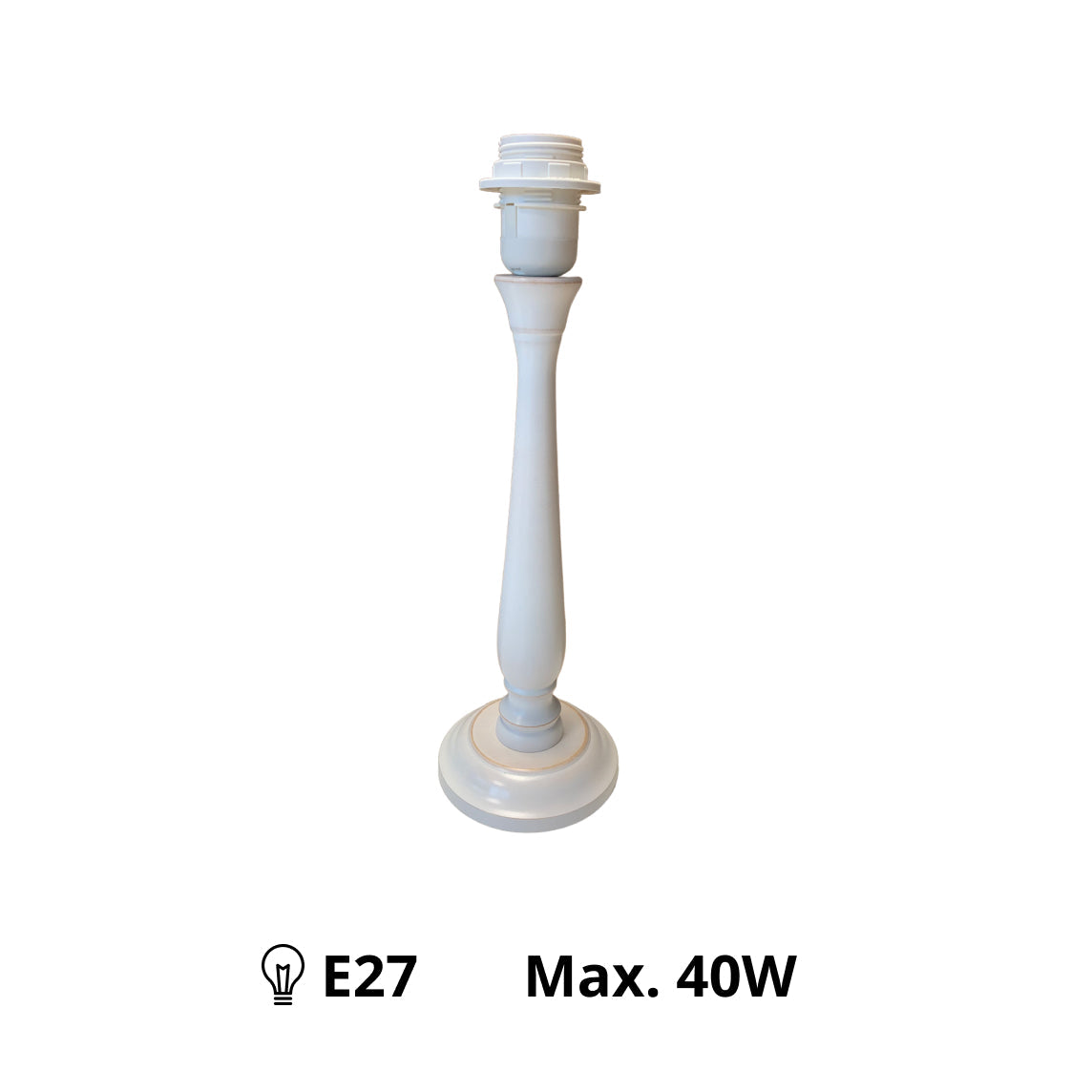 Base de lámpara de madera Berta en blanco/crema – Diseño clásico con elegancia moderna (37 cm, E27)