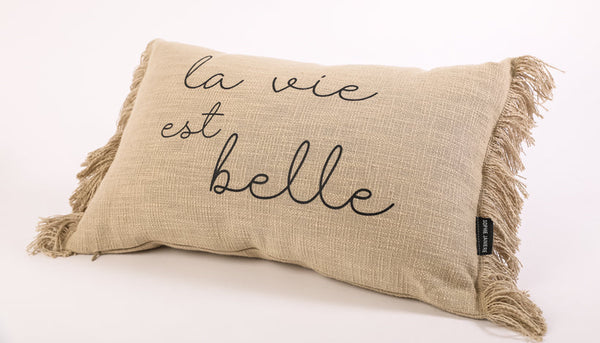 Franje rechthoekig kussen Het leven is mooi