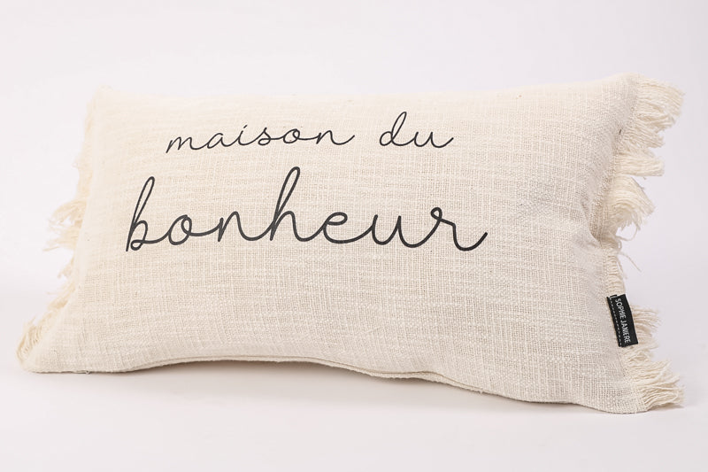 Fringed Rectangular Cushion Home of Happiness