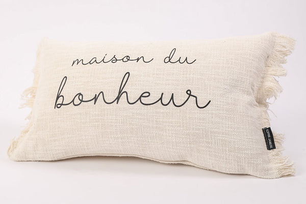 Fringed Rectangular Cushion Home of Happiness