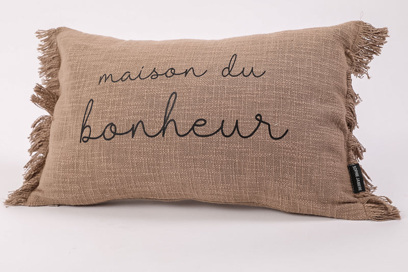 Fringed Rectangular Cushion Home of Happiness