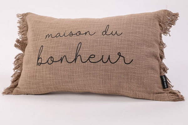 Fringed Rectangular Cushion Home of Happiness