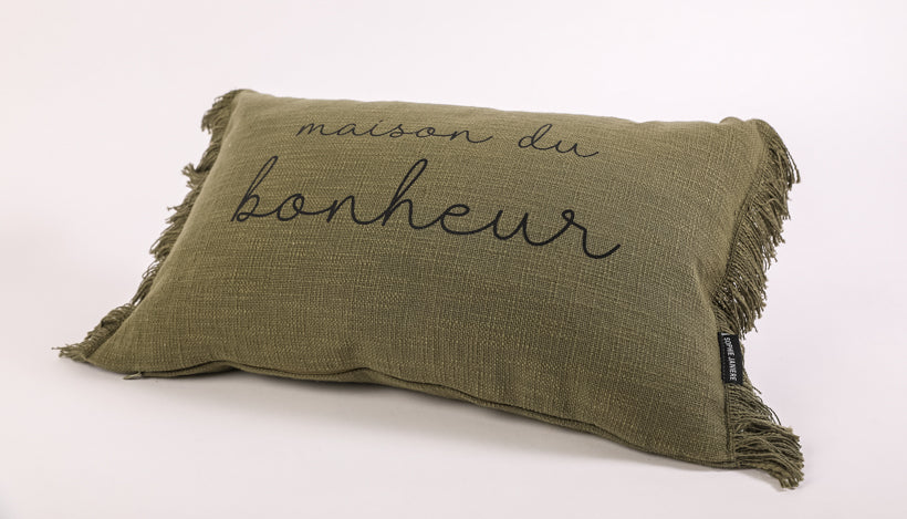 Fringed Rectangular Cushion Home of Happiness