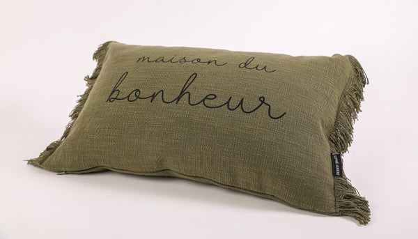 Fringed Rectangular Cushion Home of Happiness