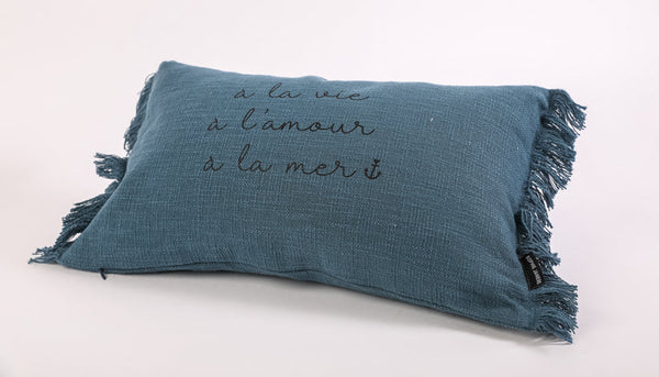 Franje rechthoekig kussen: voor het leven, voor de liefde...
