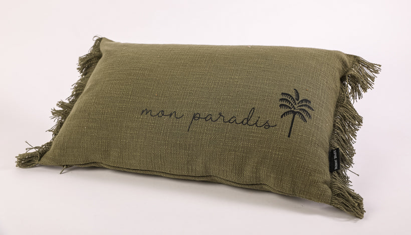 Fringed Rectangular Cushion Palm Tree My Paradise