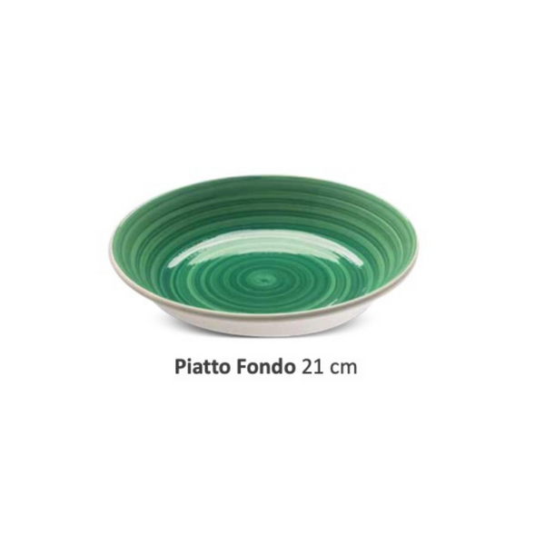 Ceramic PORTO DEEP PLATE GREEN, HAND PAINTED - SERVICE FOR 6