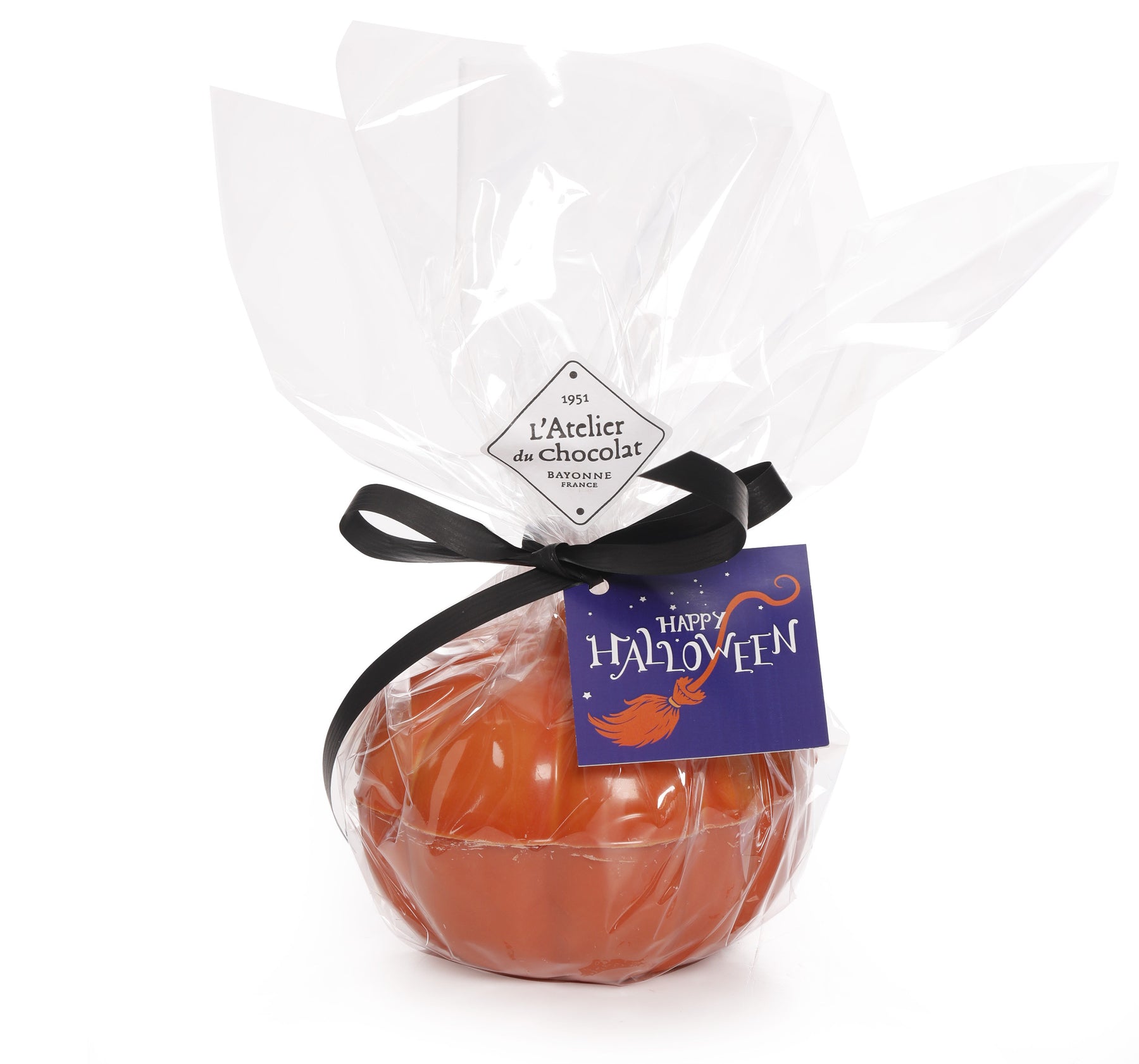 Citrouille Chocolat Blanc Halloween garnie de Feuillants d'Or