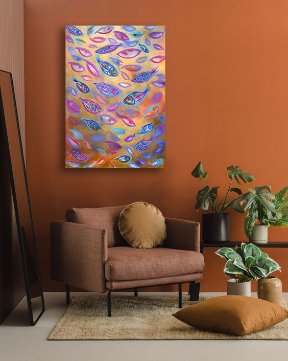 Small fishes in gold II original painting