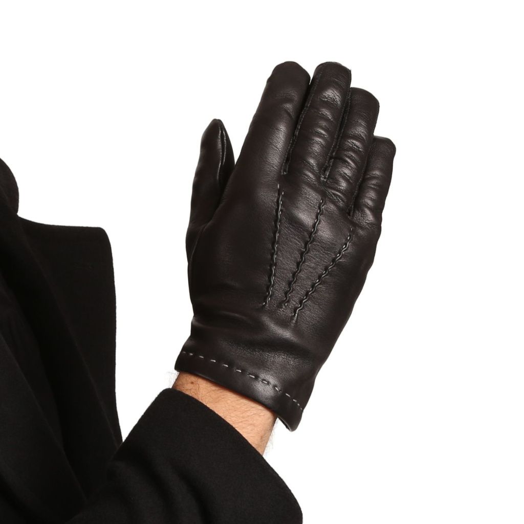 Elegantní kožené rukavice s kašmírem a černým prošitím
