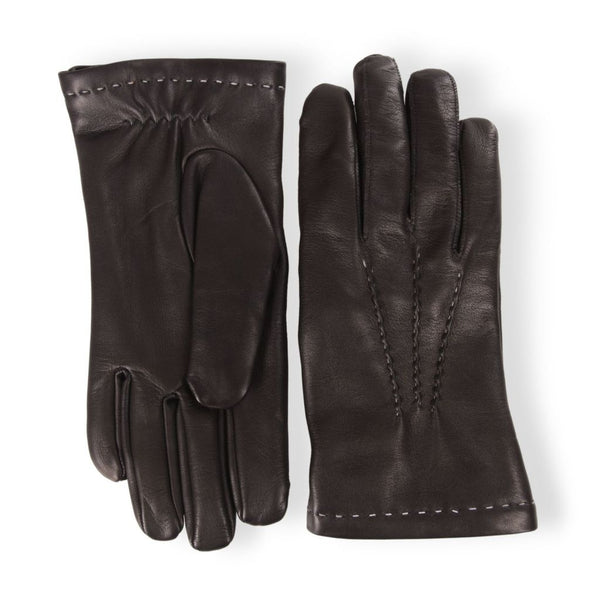 Elegant Leather Gloves with Cashmere and Black Stitching