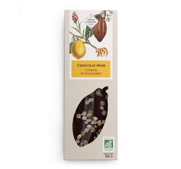 Barra de Chocolate Oscuro Orgánico con Limón y Jengibre