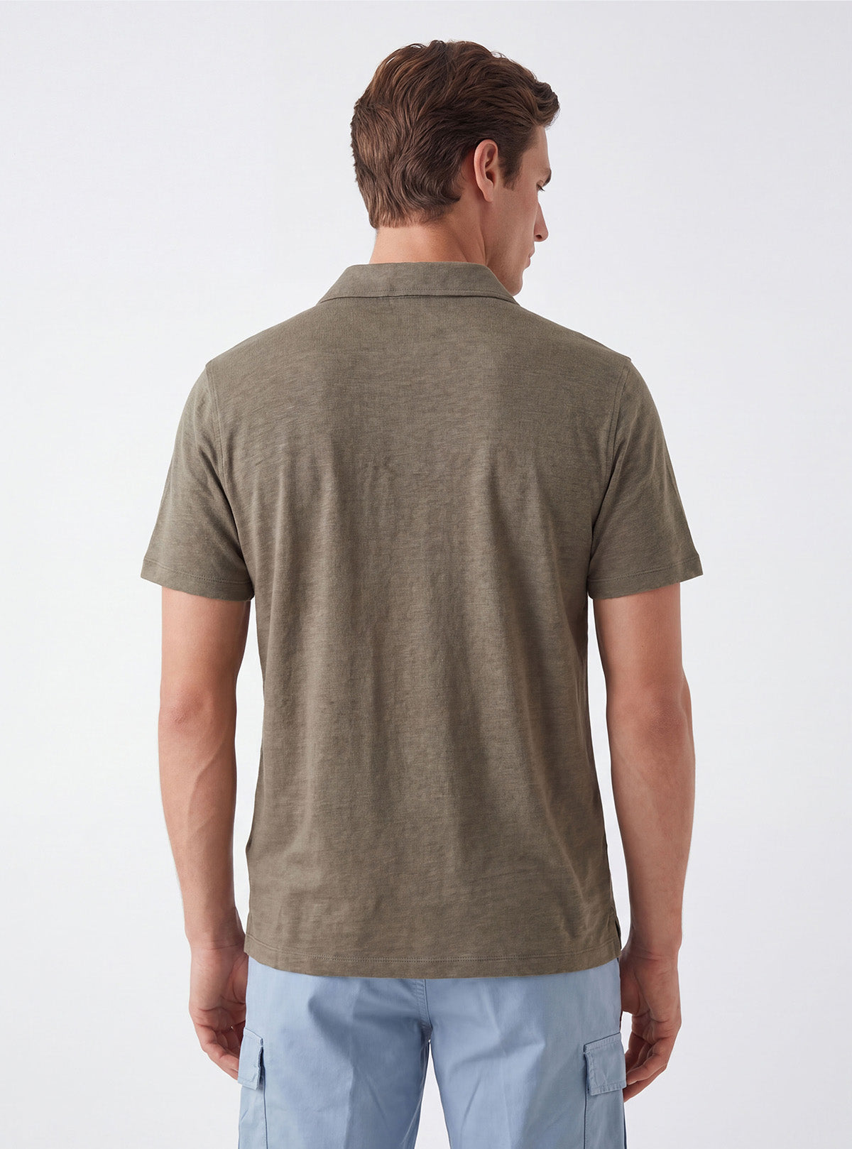SHORT SLEEVE POLO SHIRT WITH SKIPPER COLLAR IN PURE LINEN FABRIC