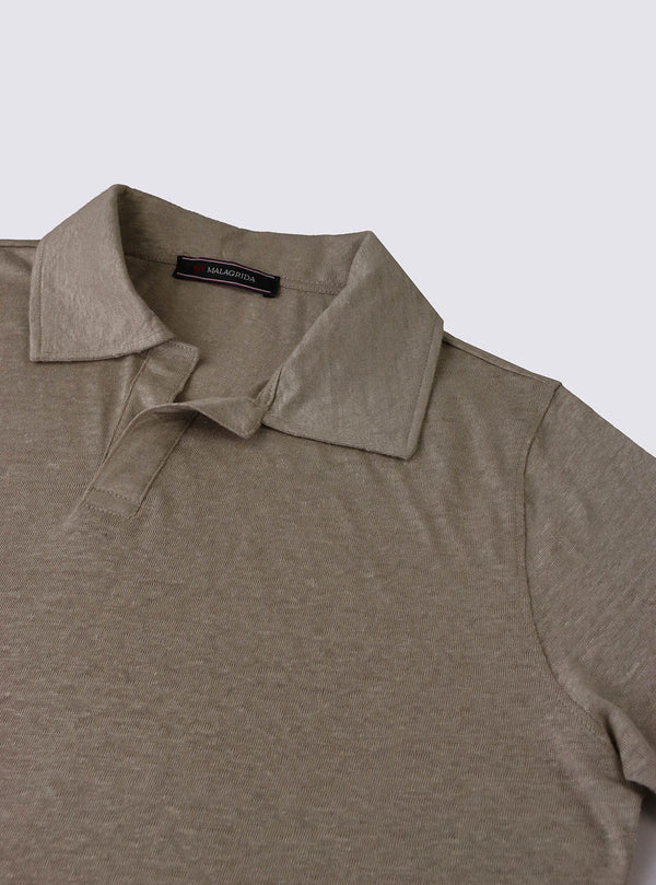 SHORT SLEEVE POLO SHIRT WITH SKIPPER COLLAR IN PURE LINEN FABRIC
