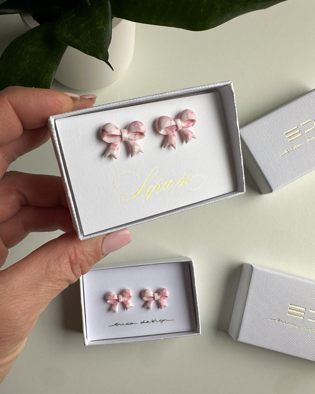 Marble bows | white - pink