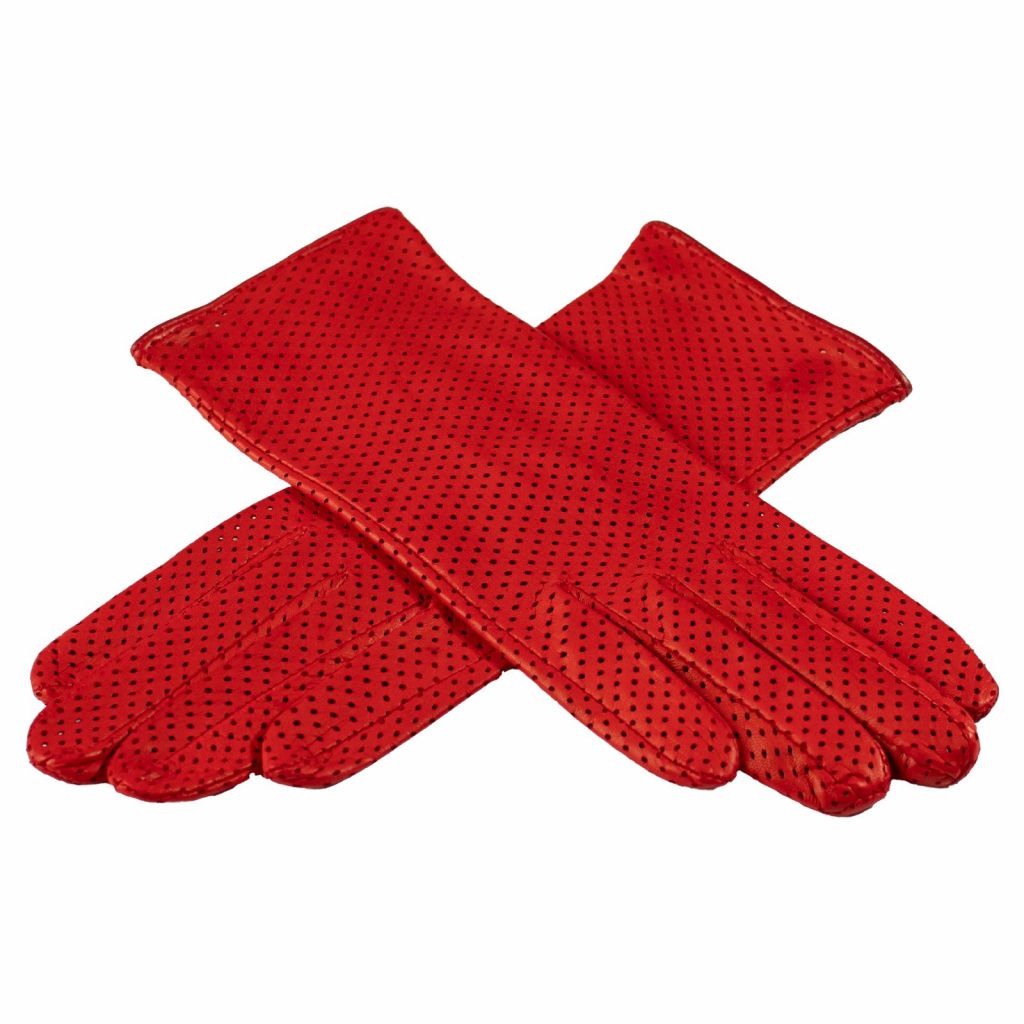 Short Perforated Gloves with a Small Slit for Ladies