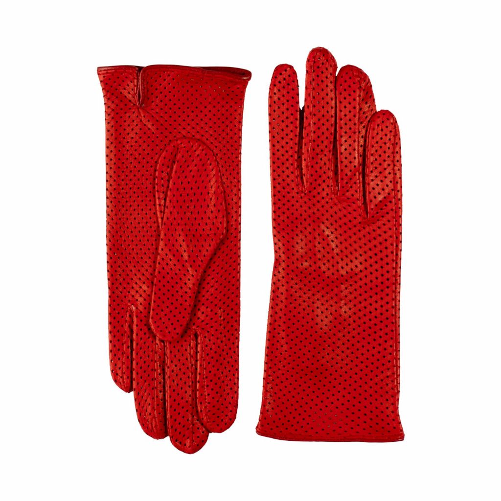 Short Perforated Gloves with a Small Slit for Ladies