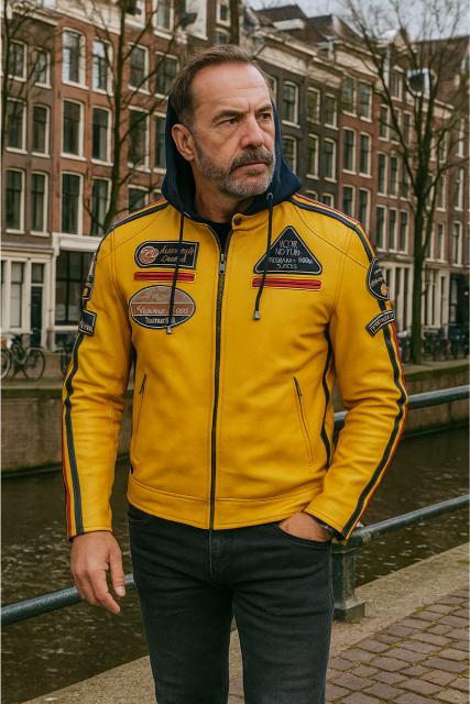 Heren leren jas geel