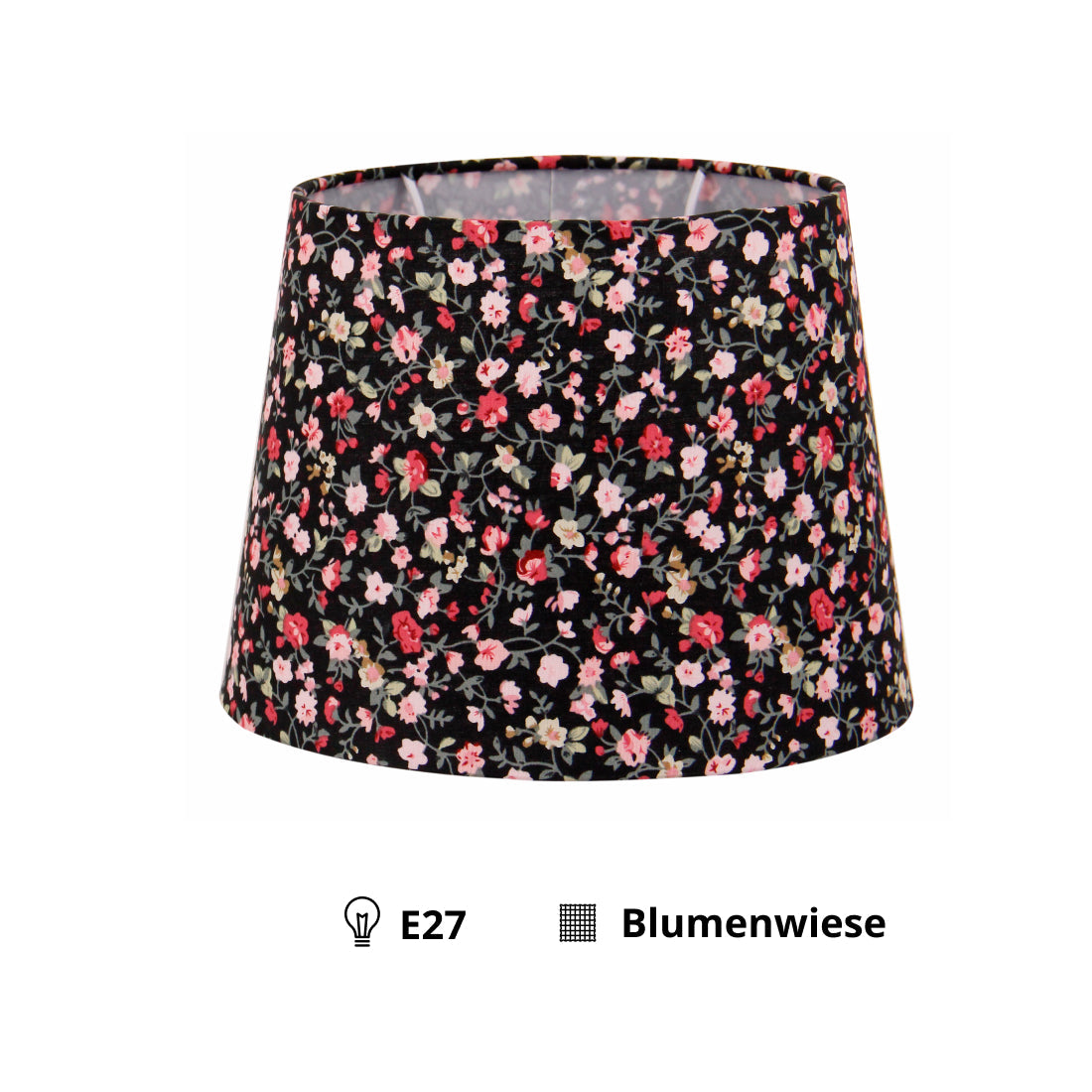 Pantalla de lámpara de tambor de flores varias - Negra - 20 o 25 cm - Diseño romántico