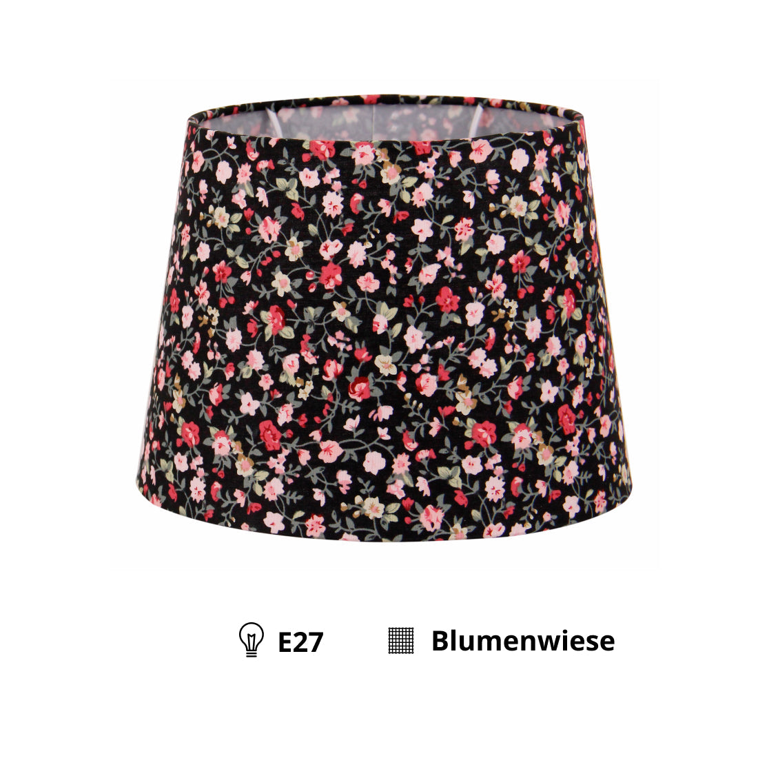 Pantalla de lámpara de tambor de flores varias - Negra - 20 o 25 cm - Diseño romántico