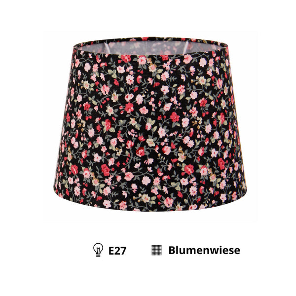 Pantalla de lámpara de tambor de flores varias - Negra - 20 o 25 cm - Diseño romántico