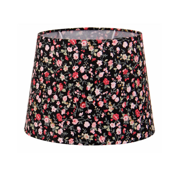 Pantalla de lámpara de tambor de flores varias - Negra - 20 o 25 cm - Diseño romántico