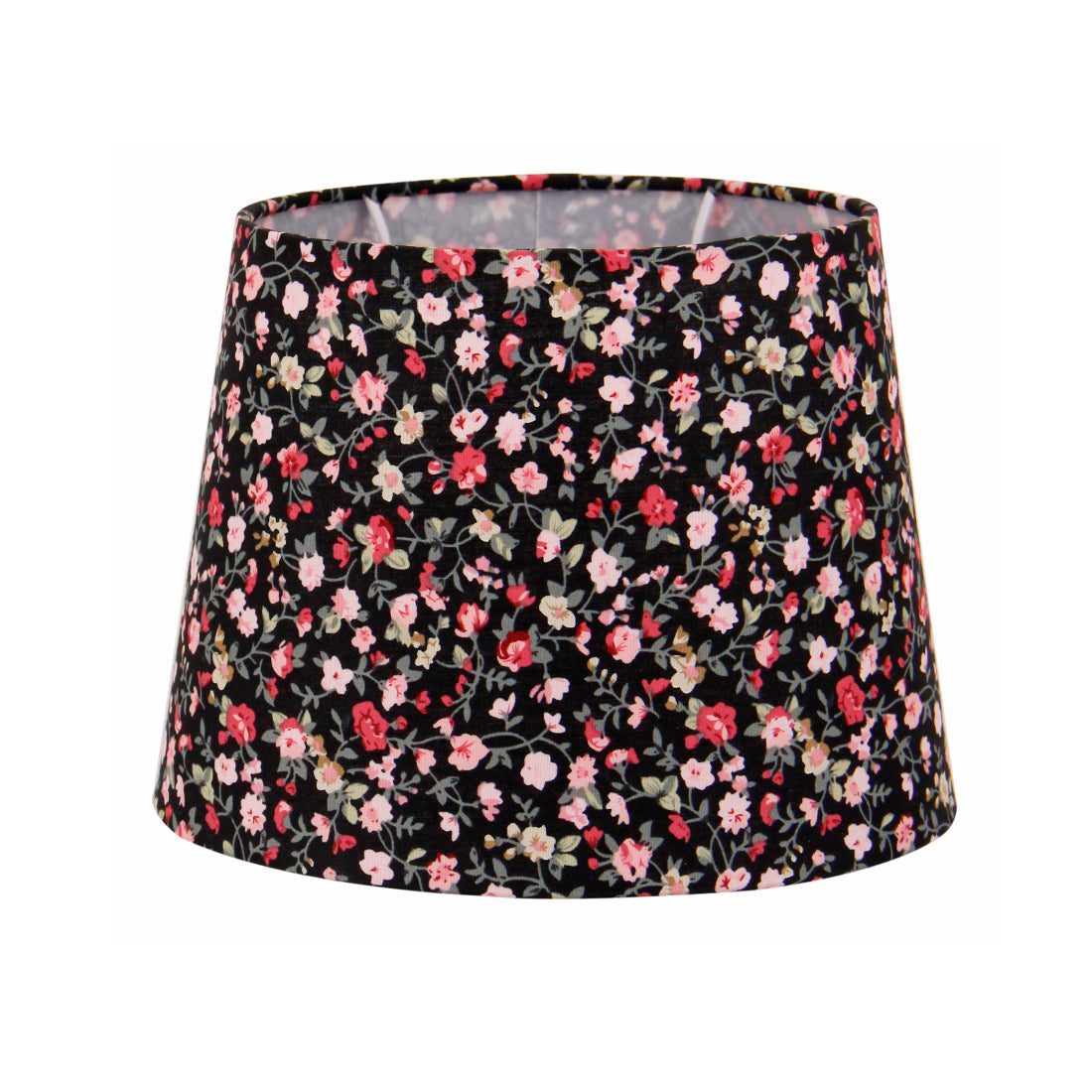 Pantalla de lámpara de tambor de flores varias - Negra - 20 o 25 cm - Diseño romántico