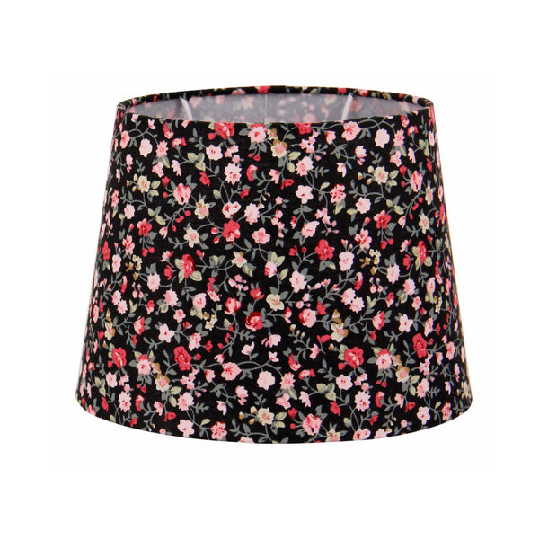 Pantalla de lámpara de tambor de flores varias - Negra - 20 o 25 cm - Diseño romántico