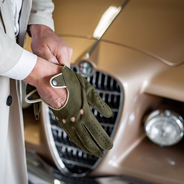Luxury Hand-Stitched Green Driving Gloves