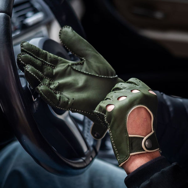 Luxury Hand-Stitched Green Driving Gloves