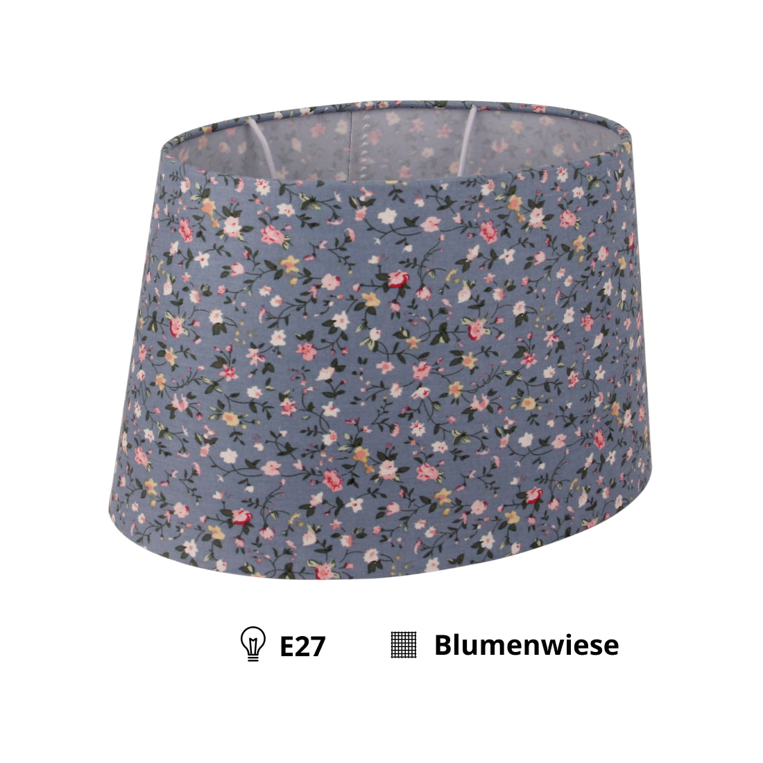 Pantalla de lámpara ovalada de flores varias - Azul claro - 22 o 26 cm - Patrón de flores romántico para lámparas de mesa