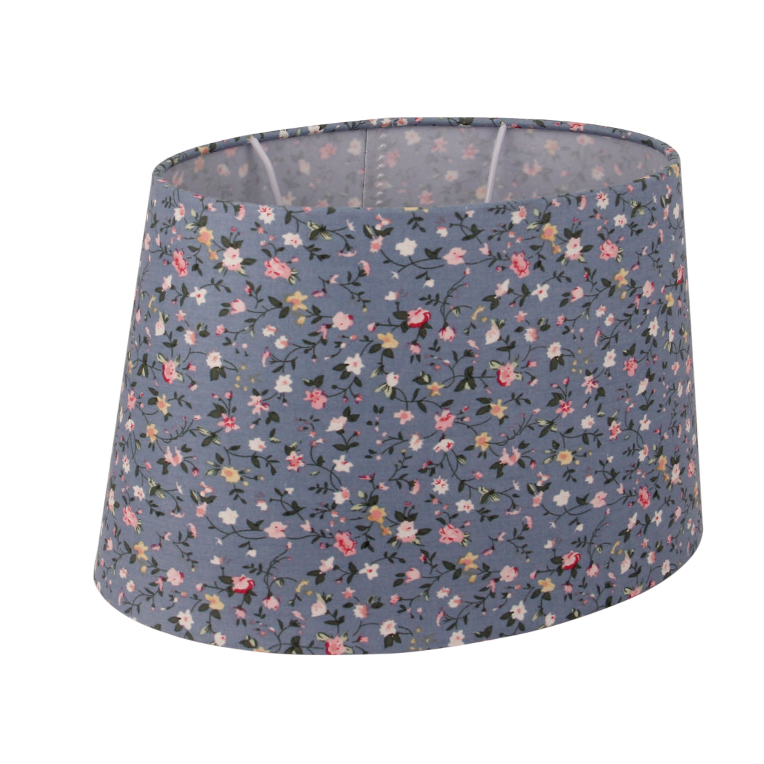 Pantalla de lámpara ovalada de flores varias - Azul claro - 22 o 26 cm - Patrón de flores romántico para lámparas de mesa